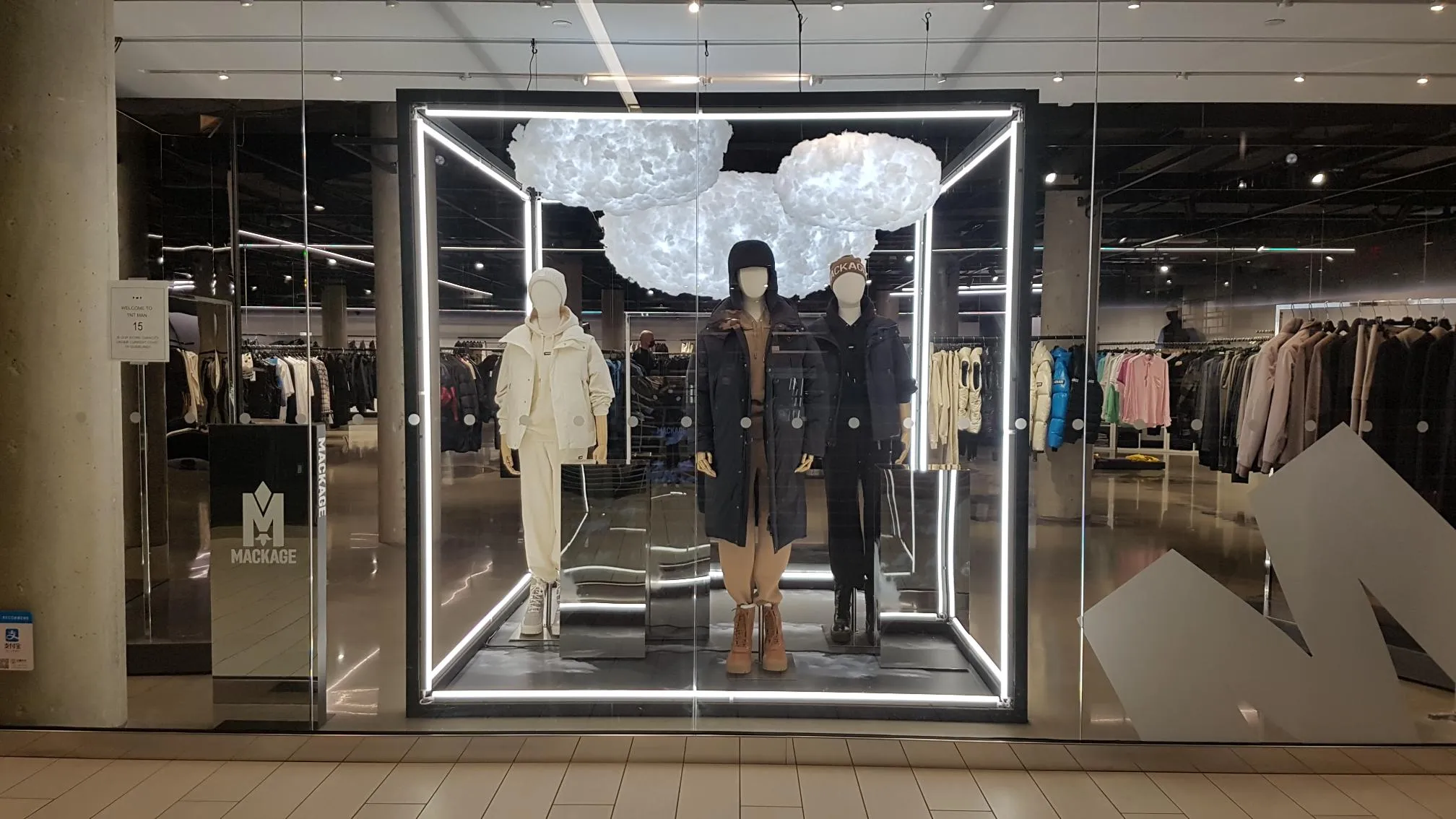 Mackage Women's & men's windows at TNT in Toronto, ON